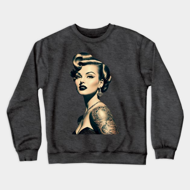 Vintage 1950s Pin Up Girl with Tattoos Crewneck Sweatshirt by RetroSalt